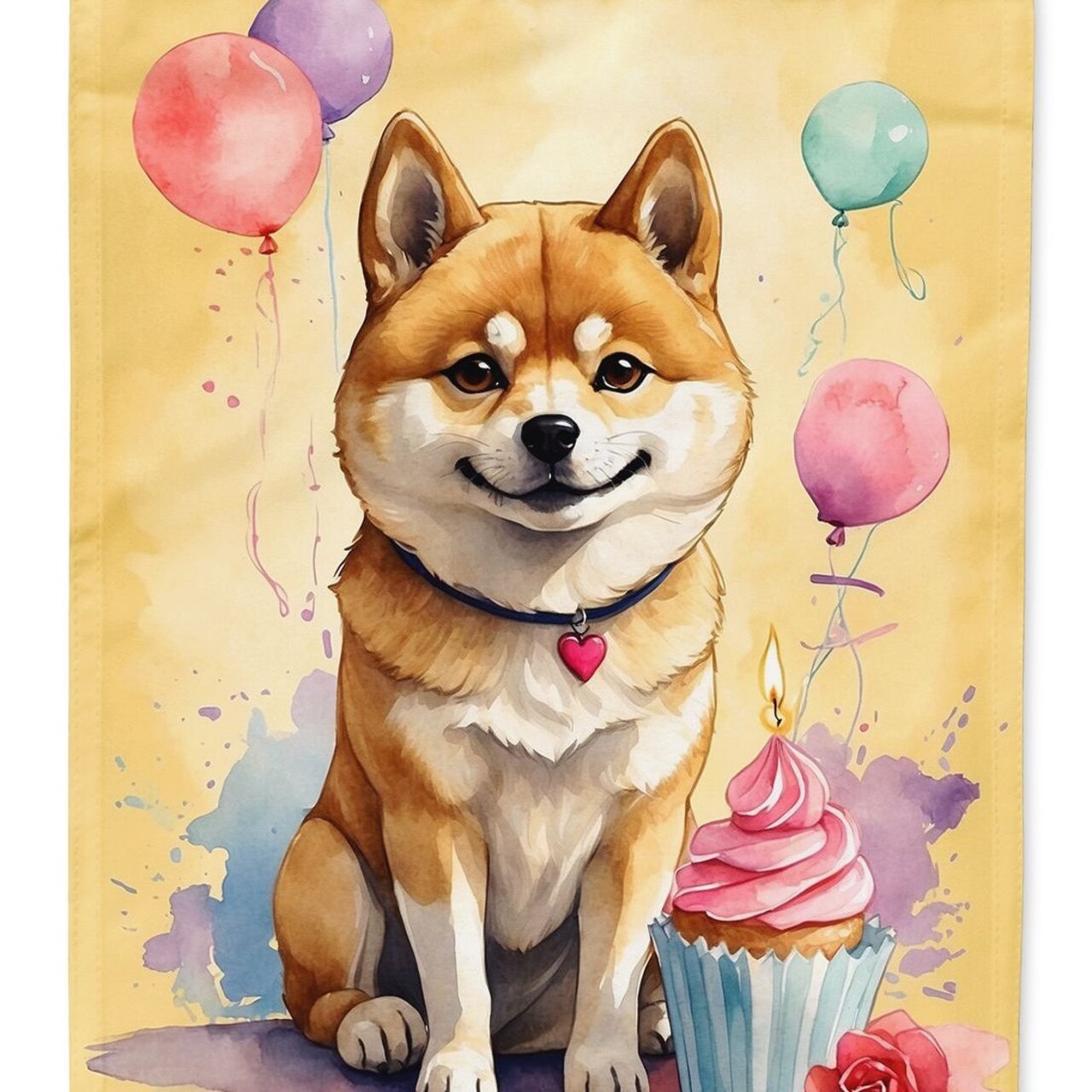 Edge Collections - 11.25" X 15.50" - Multicolor - Shiba Inu Birthday Flag - 1 Piece
